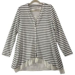 LOGO by Lori Goldstein Waffle Knit Cardigan with Tank Striped set . Size Large